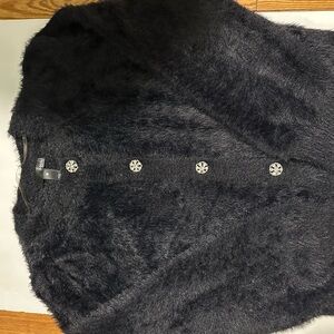 Aqua Black Fuzzy Cardigan with fancy buttons - WORN ONCE
